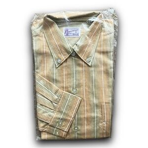 Vintage 60s/70s New Old Stock Plaid Salmon Pink Button Down LS Shirt Size Medium